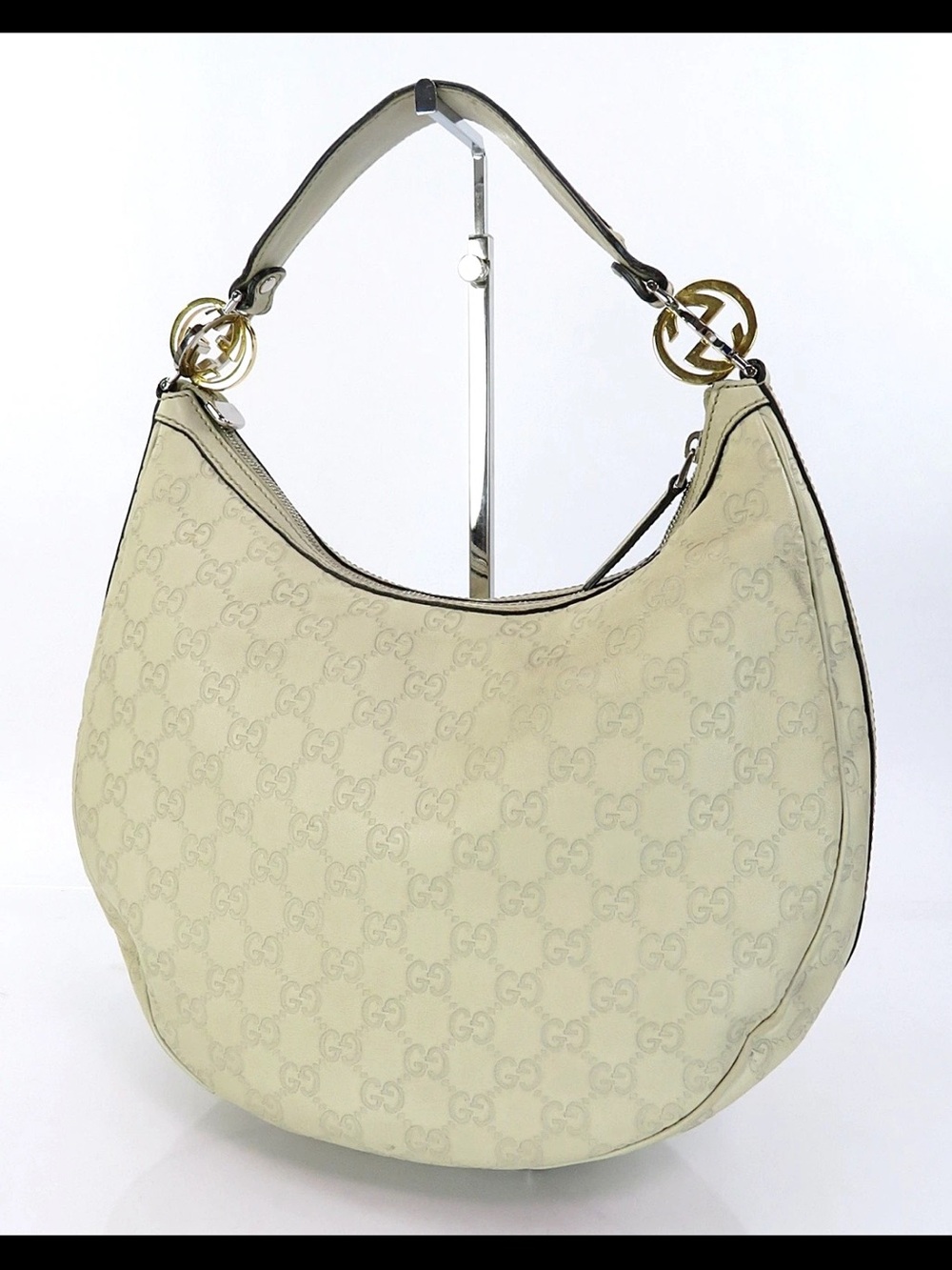 Gucci Beige Monogram Hobo Bag with Gold Hardware